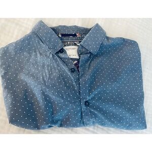 Denim & Flower Ricky Singh Mens Short Sleeve Shirt Large Blue Dot Button Down